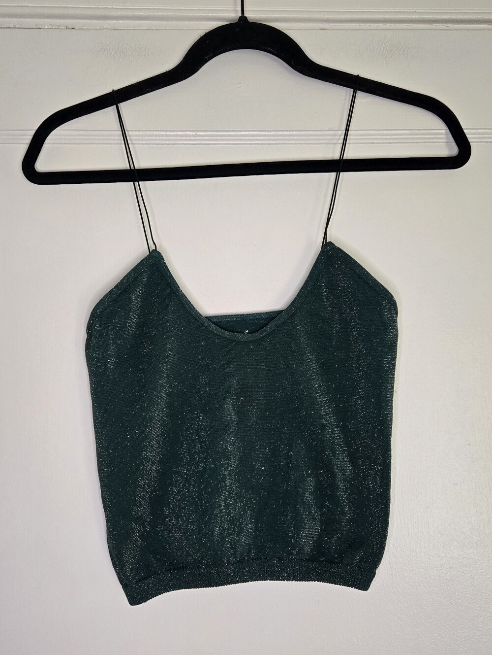 Free People Green with Gold Specks Thin Strap Crop Top Women's M/L